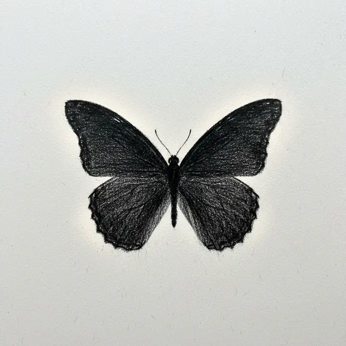 A simple, solid black butterfly silhouette with clean, defined edges, resembling a stencil.