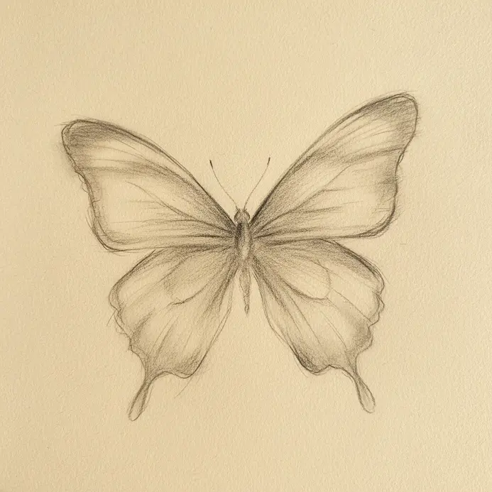 A soft-focus butterfly drawing where the wings are shaded with blended pencil smudges for a dreamy effect.