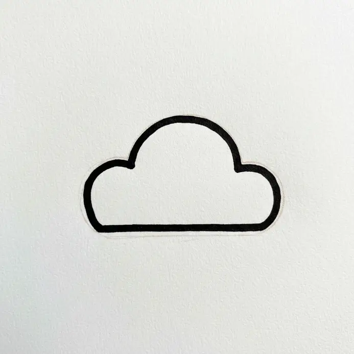 A minimalist cloud drawn with a continuous, thick outline forming a soft, puffy shape.