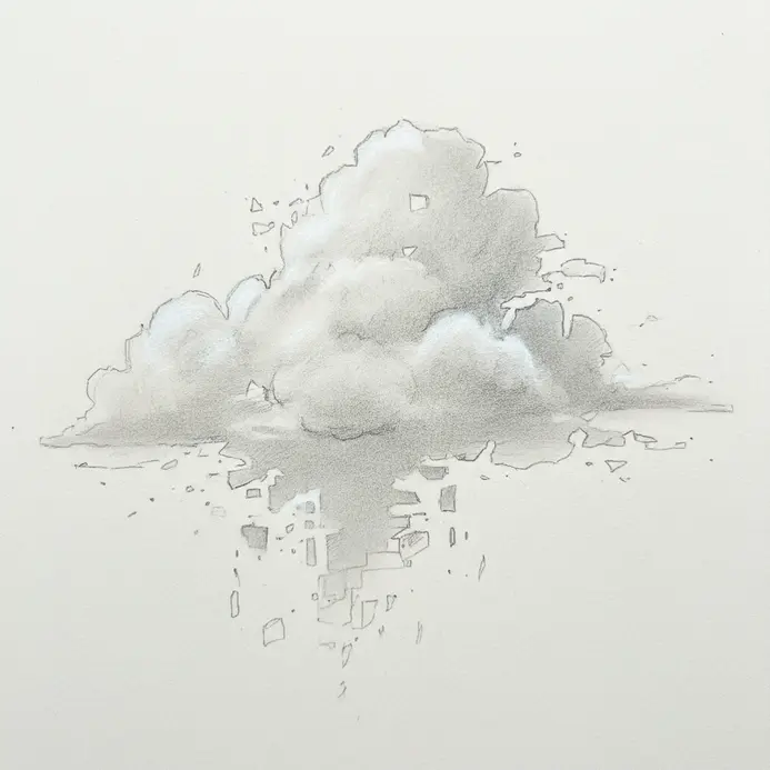A faint, shapeless cloud suggested by a few broken, wispy lines that fade out at the edges.