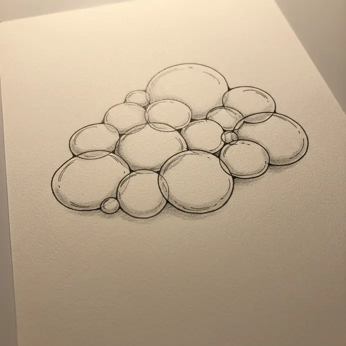A cloud composed of several interlocking circular shapes, creating a dense, clustered form.