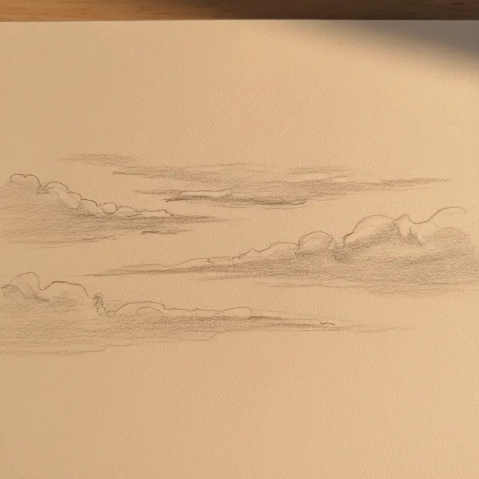 Several long, delicate horizontal lines drawn with a light touch to represent high, wispy clouds.