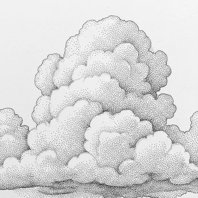A soft, round cloud shape defined by numerous small dots, creating a textured, vaporous edge.