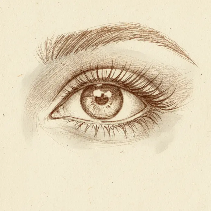 A vintage inspired eye drawing created with loose, sketchy pencil lines.