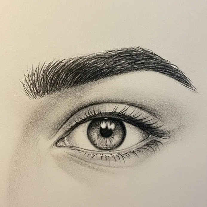 A simple eye sketch accompanied by a thick, boldly drawn eyebrow.