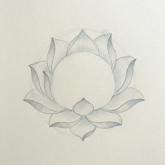 A simple graphite circle representing the starting point for a lotus drawing.