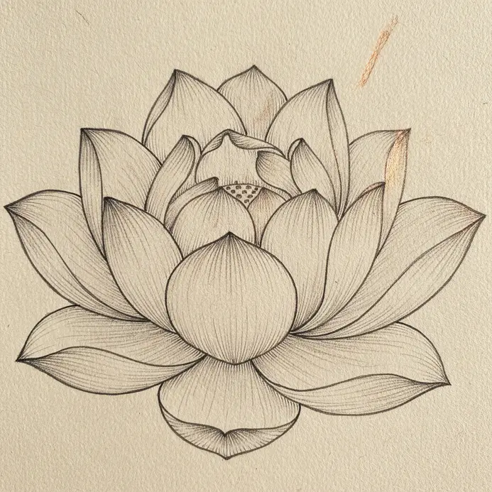 Fine ink lines drawn inside a petal to create a sense of curvature and dimension.