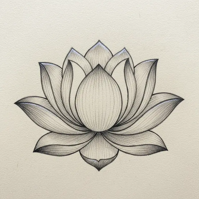 Light, careful pencil shading applied to the outer edges of a lotus petal.