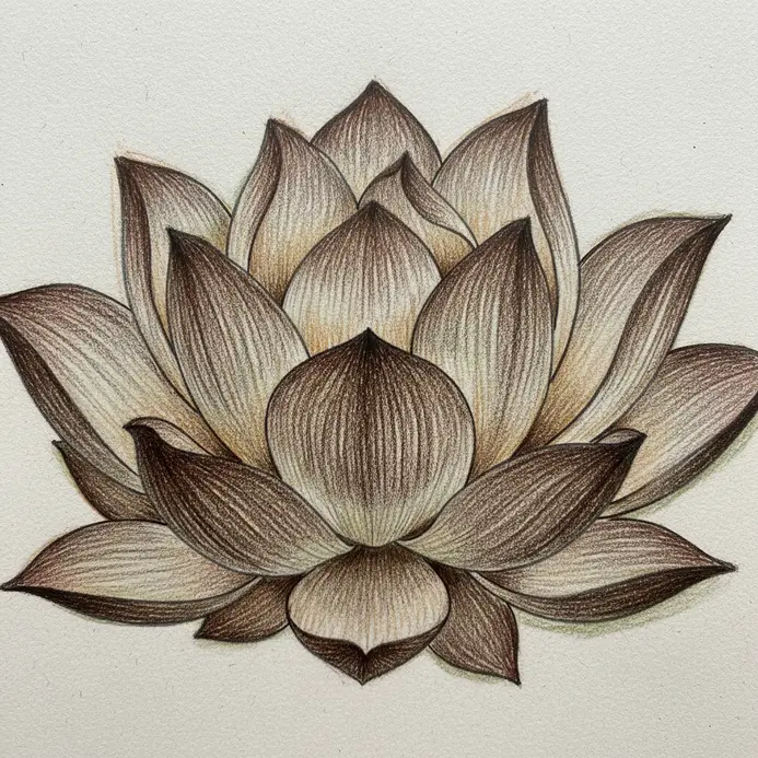 Concentrated pencil shading at the base of overlapping petals for depth.