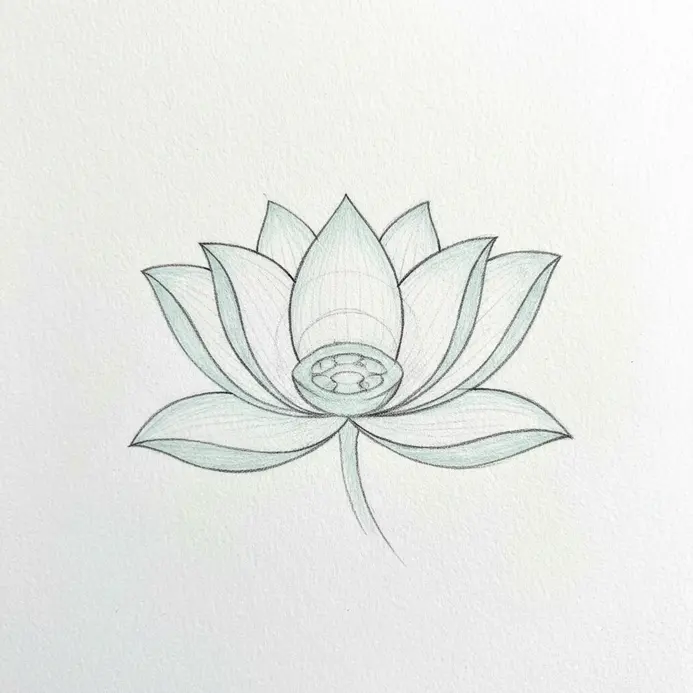 A series of light, concentric circles sketched around the base of a lotus stem.