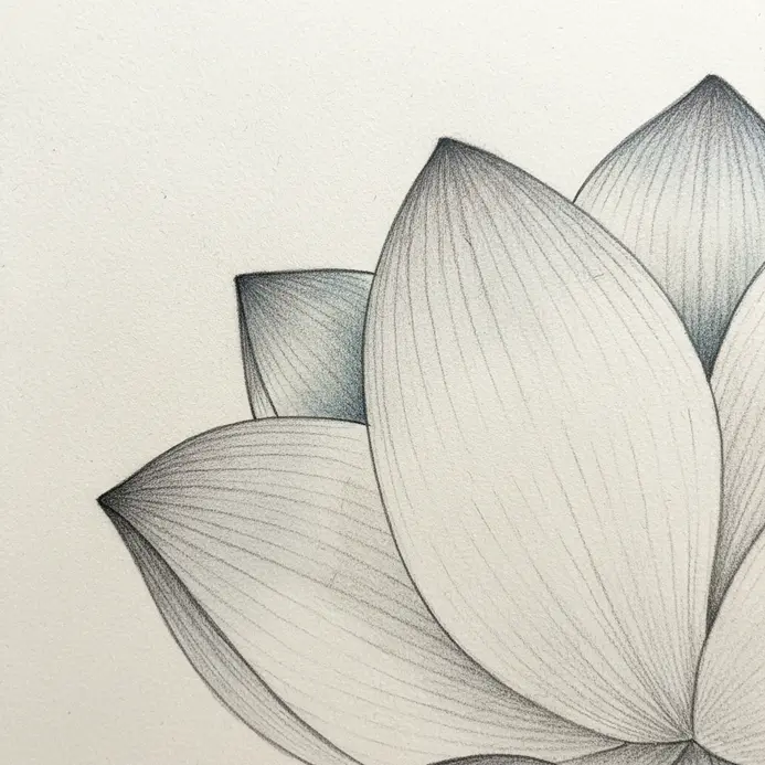 Line drawing of two larger petals placed behind the first layer to suggest depth.
