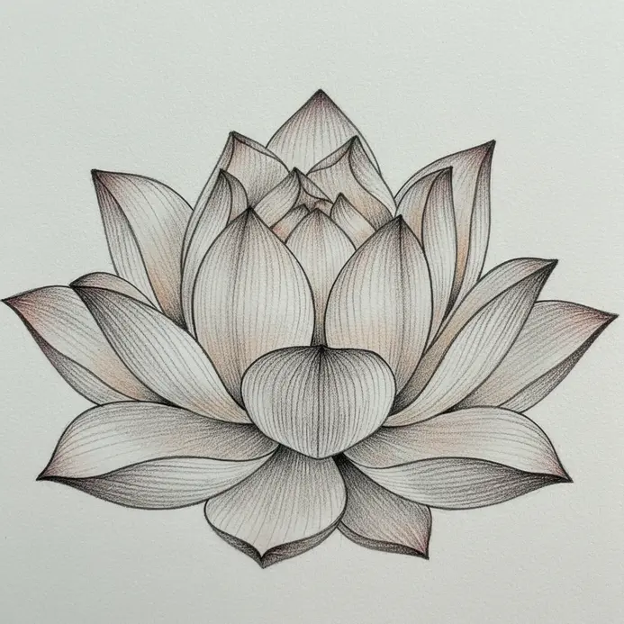 Detail of a pencil sketch showing the refined, curved ends of lotus petals.
