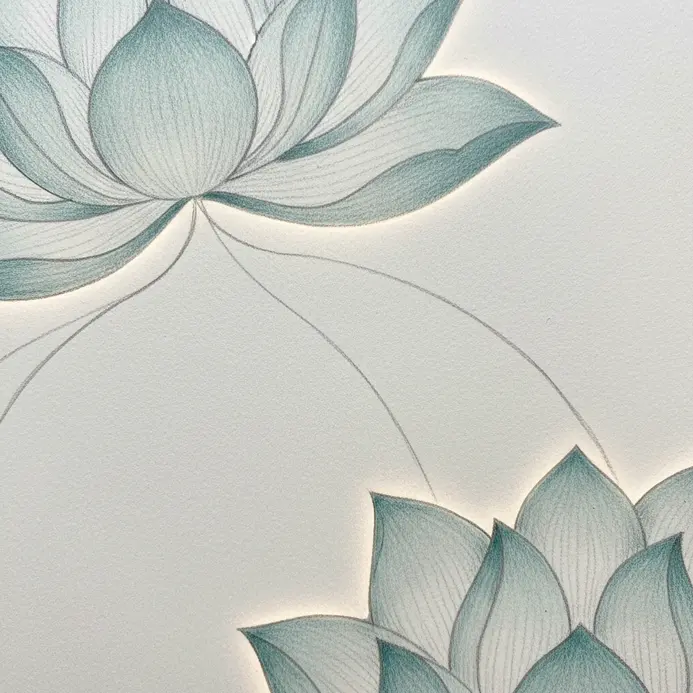 Light pencil lines forming arcs at the base of a group of petals.