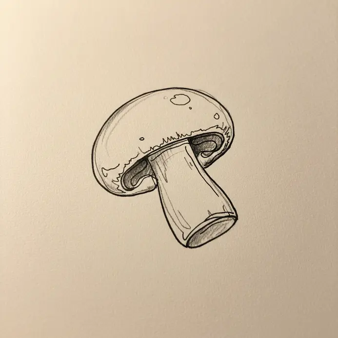 A single, clean contour line forms the cap and stem of a simple mushroom.