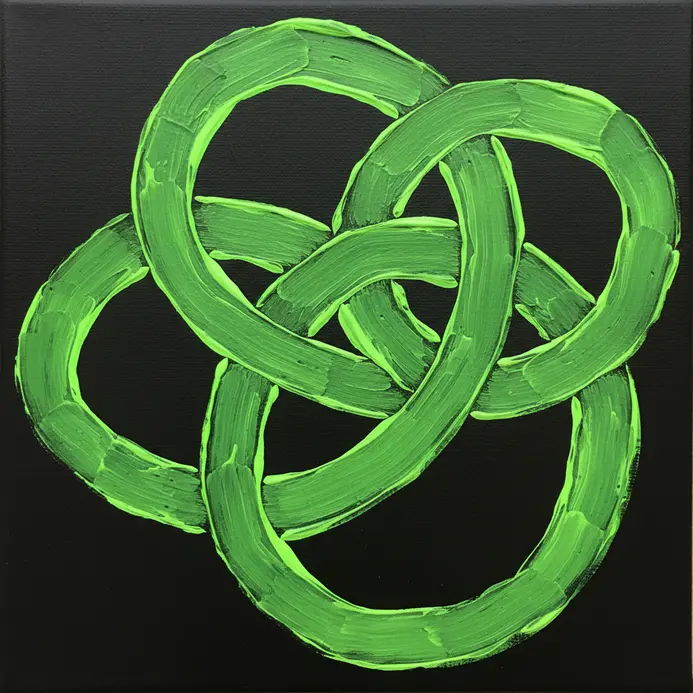 A single continuous neon green line looping and swirling across a black canvas to form an abstract shape.