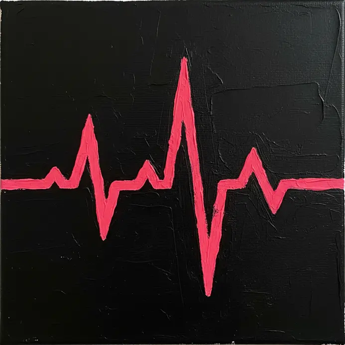A bright pink line graph showing a heartbeat pattern against a solid black background.