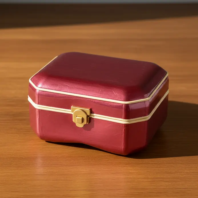 A decorative box with a lid, made from a plastic bottle and painted with a high-gloss finish.