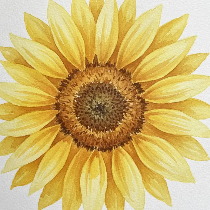 A close-up view of the bright yellow edge and texture of a sunflower petal in watercolor.
