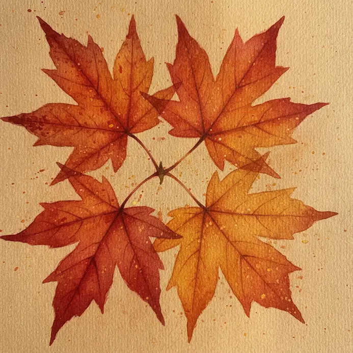 A detailed study of a red and orange maple leaf with visible veins, created with layered watercolor.