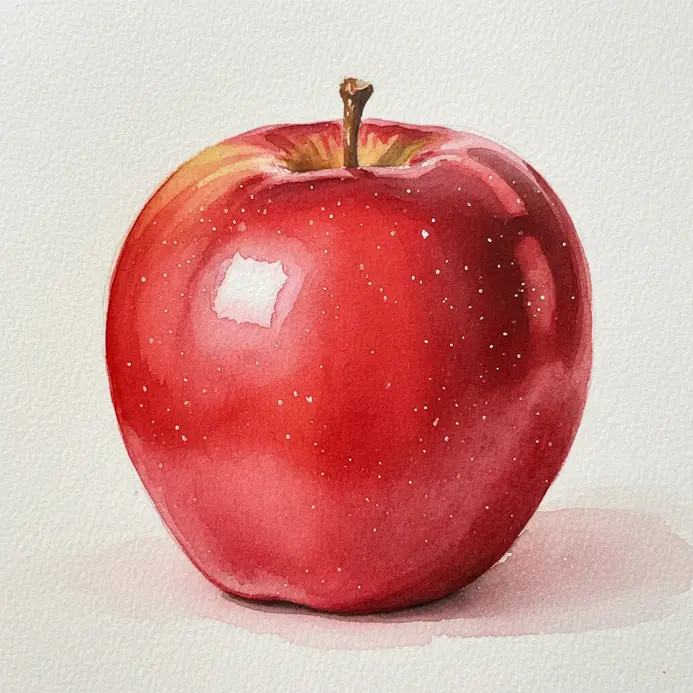 A single red apple painted in watercolor with a smooth, blended color transition from light to dark.
