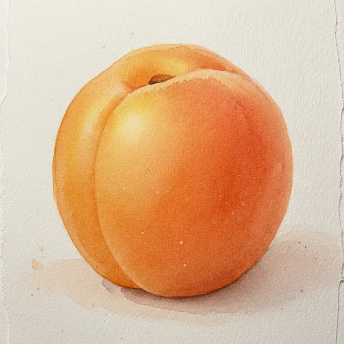 A single apricot painted with a uniform, soft orange watercolor wash to capture its simple, velvety surface.