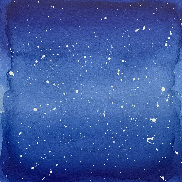 A dark blue watercolor sky with a smooth gradient and scattered white star highlights.