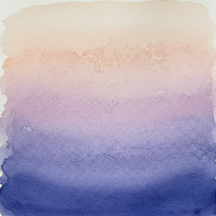 A watercolor horizon with a blended gradient of warm sunset colors meeting a dark blue sea.