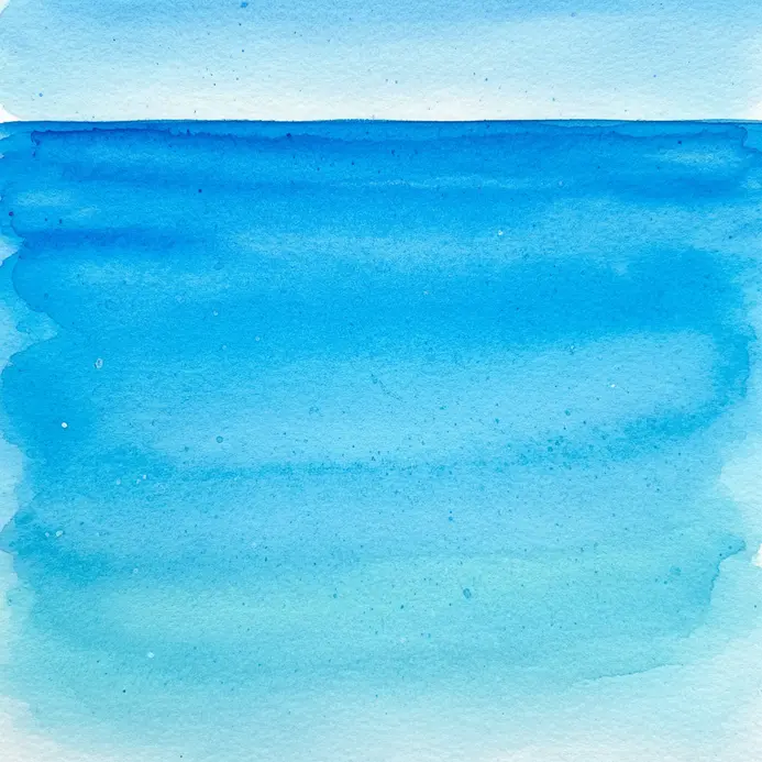 A bright, uniform watercolor wash in a rich Mediterranean blue representing a calm bay.