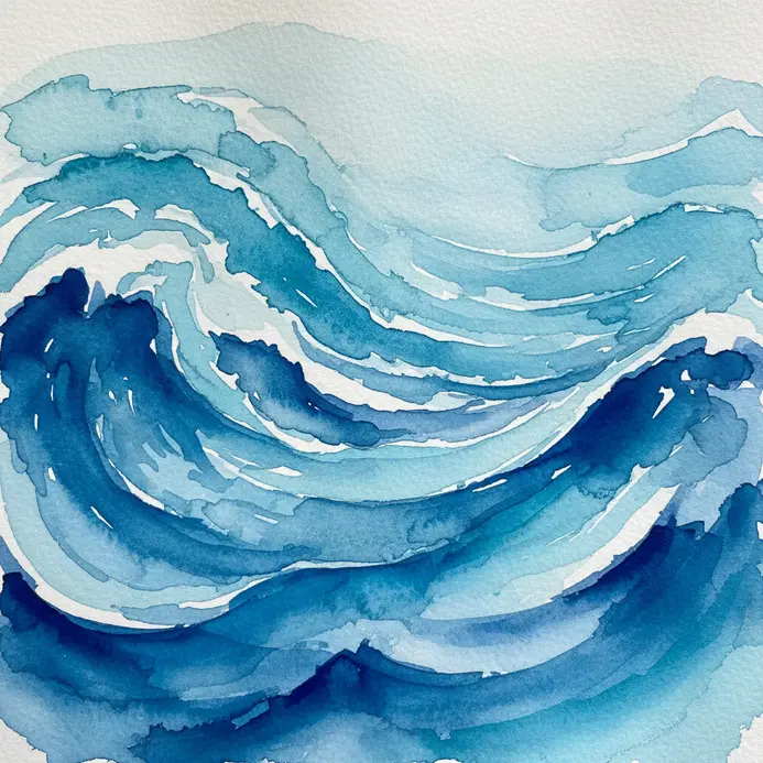 Abstract watercolor swirls in shades of blue, mimicking the flow of ocean water.