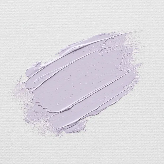 A faint, whisper-thin brushstroke of pale lavender acrylic on a white canvas.