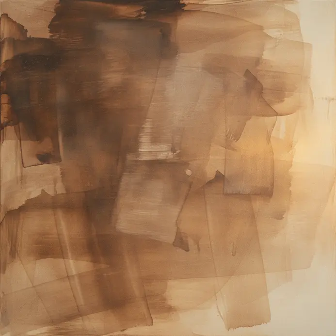 Several transparent layers of umber glaze creating a soft, veiled composition on canvas.