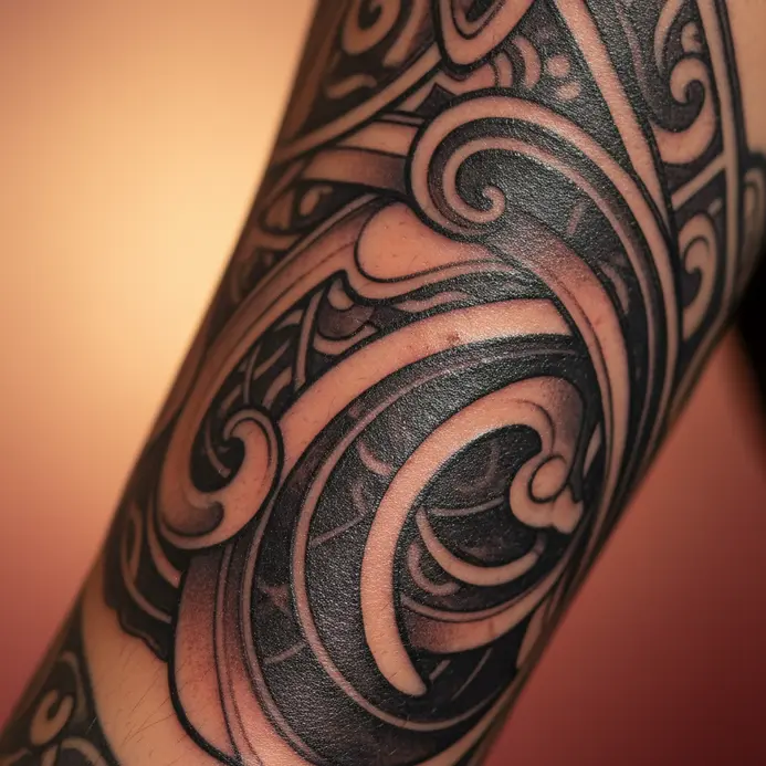 A tattoo artist applying ink to a large section of a client's arm during the first session.