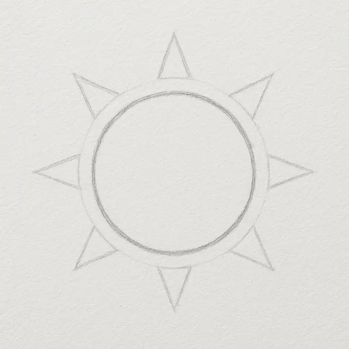A central circle with light, evenly spaced triangular pencil shapes radiating from its edge.