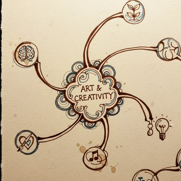 A detailed mind map drawn in ink, showing interconnected concepts and solutions.