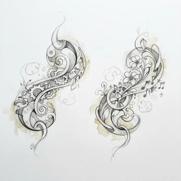Two pencil sketches of the same subject, analyzing different layouts and focal points.