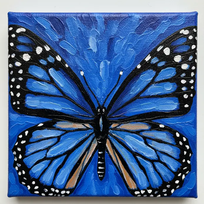 A detailed acrylic painting of the intricate black and orange patterns on monarch butterfly wings.