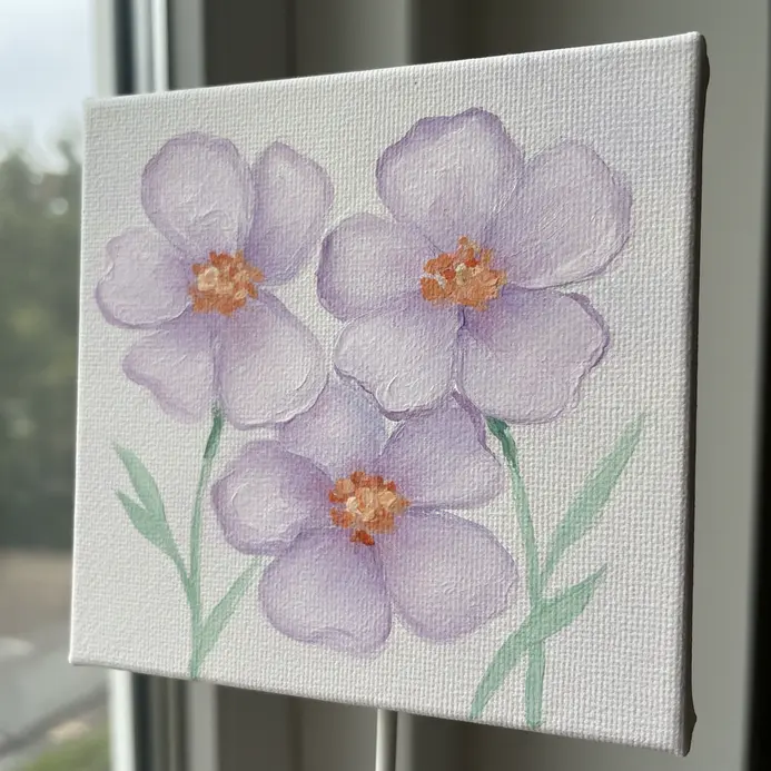 A soft, blended acrylic painting of a simple flower using watercolor-like wash techniques.