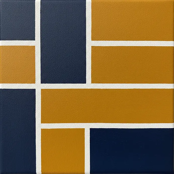A mini canvas painted with a bold, graphic pattern of alternating colored stripes.
