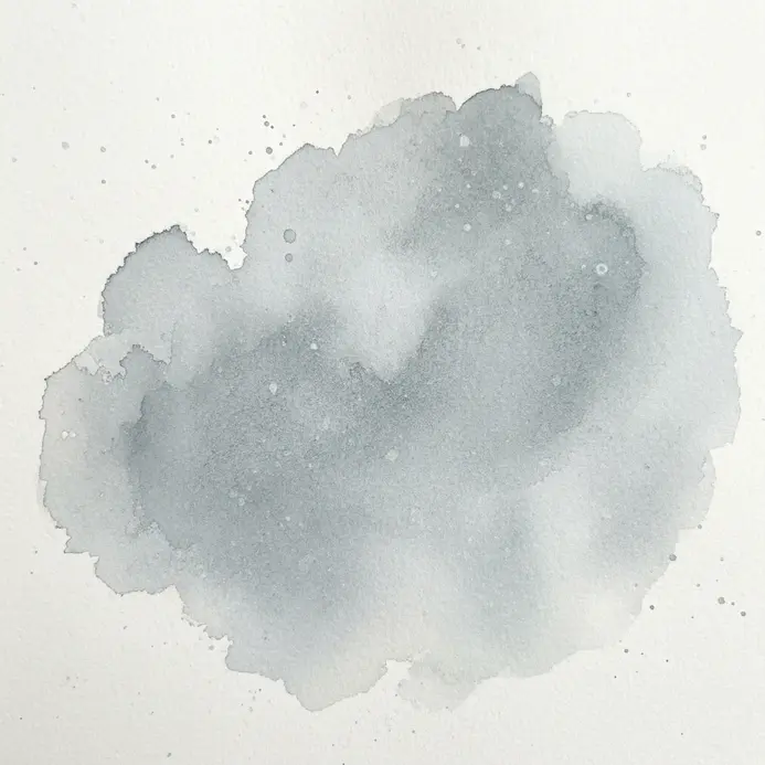 A soft, blended grey watercolor wash forming an abstract cloud shape.
