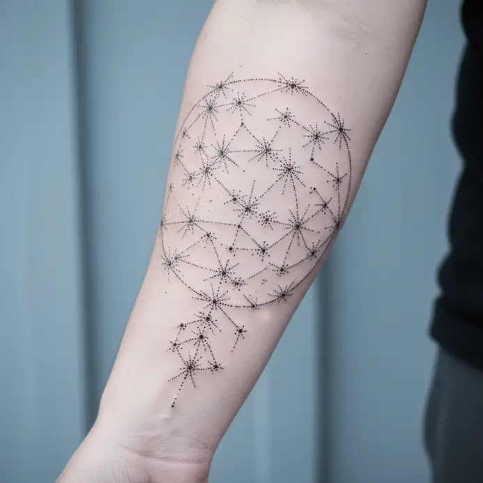 A cluster of small dots connected by fine lines to form a constellation.