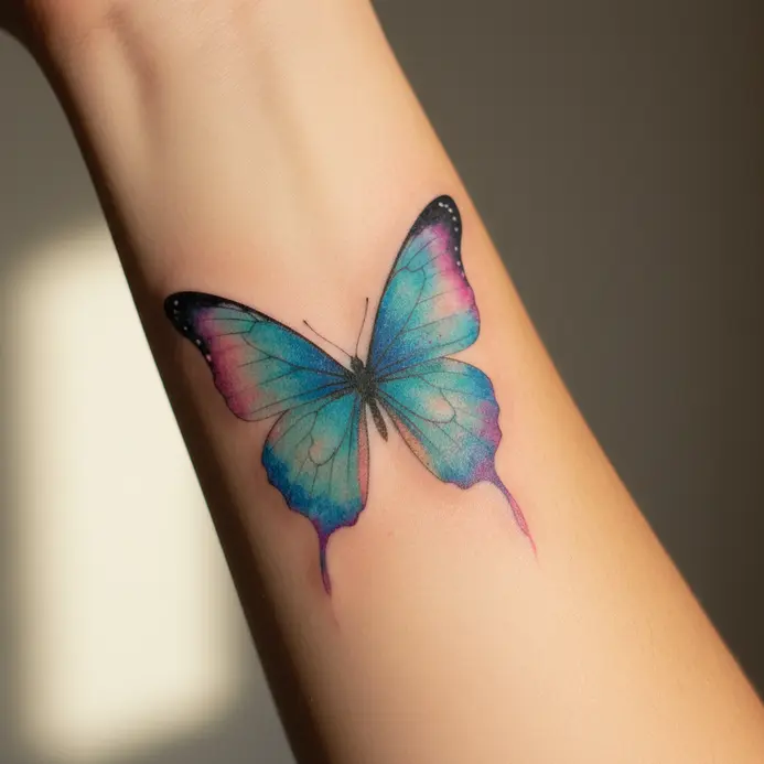 A soft wash of color forming one half of a butterfly's wing.