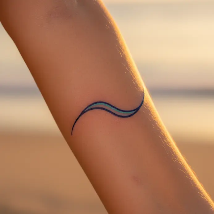 A single, flowing line that curves to form the shape of an ocean wave.