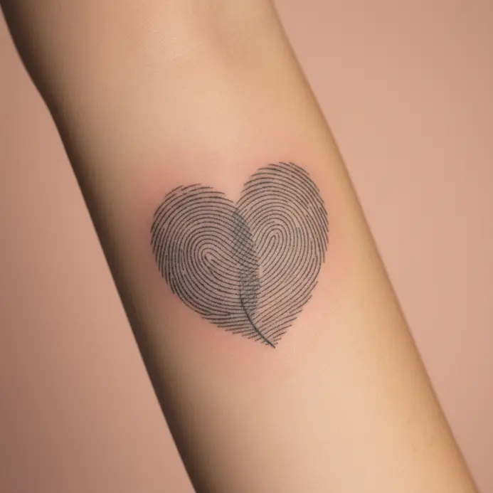 A heart outline filled with the swirling lines of a fingerprint.