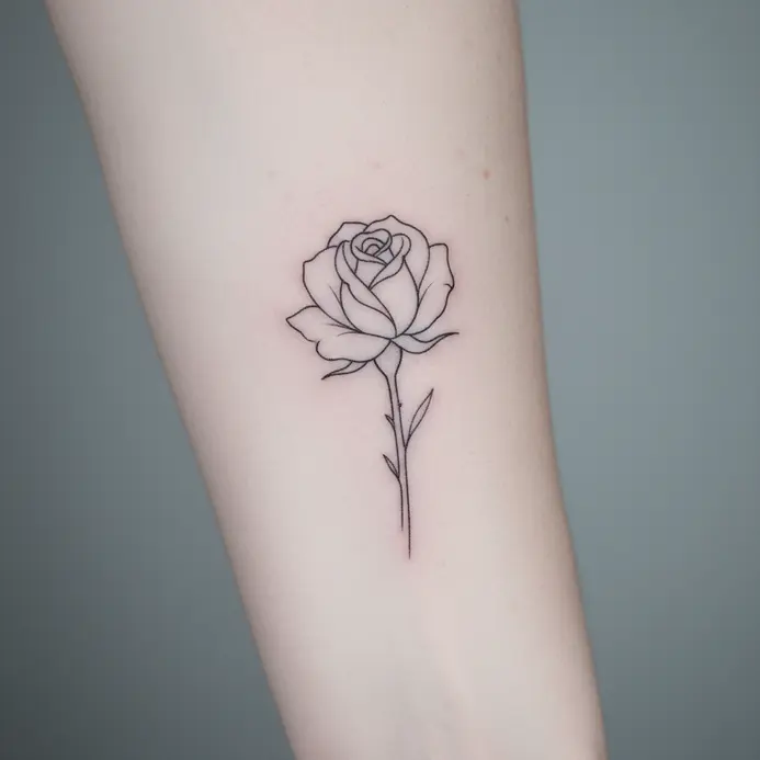 A single rose bud rendered with thin, precise black lines.
