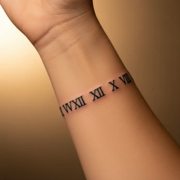 A band of roman numerals circling an ankle or wrist.