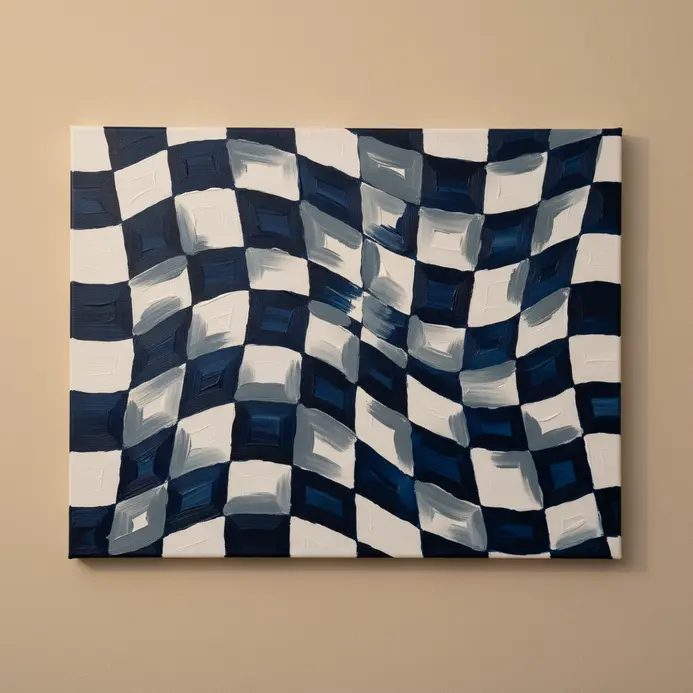 A checkerboard grid drawn on a curved hyperbolic plane, creating a warped three-dimensional effect.