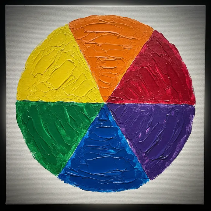 A simple color wheel showing red, yellow, blue, orange, green, and violet.