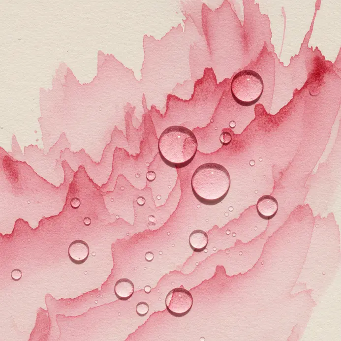 A dropper adds water to a dollop of red acrylic paint.