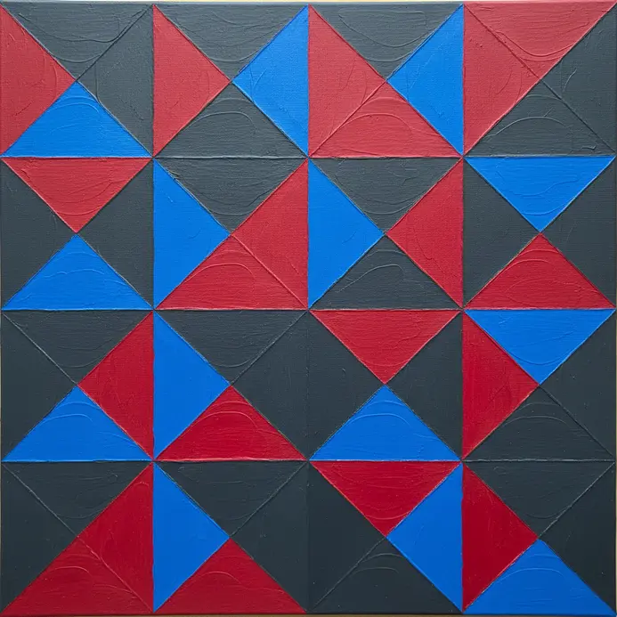 A single grey square appears to change hue when placed on a red background versus a blue background.