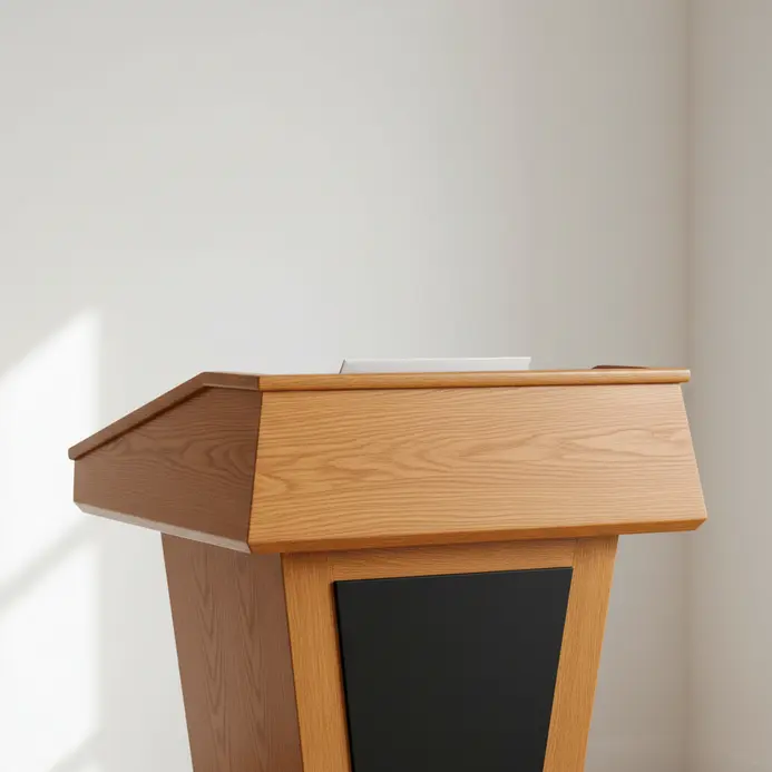 A person delivers a closing speech at a formal academic seminar with an attentive audience.